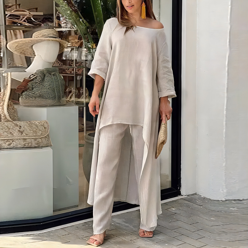 Women Long Top Pant Sets Two P - Linen Pant Wide ulasan dan harga