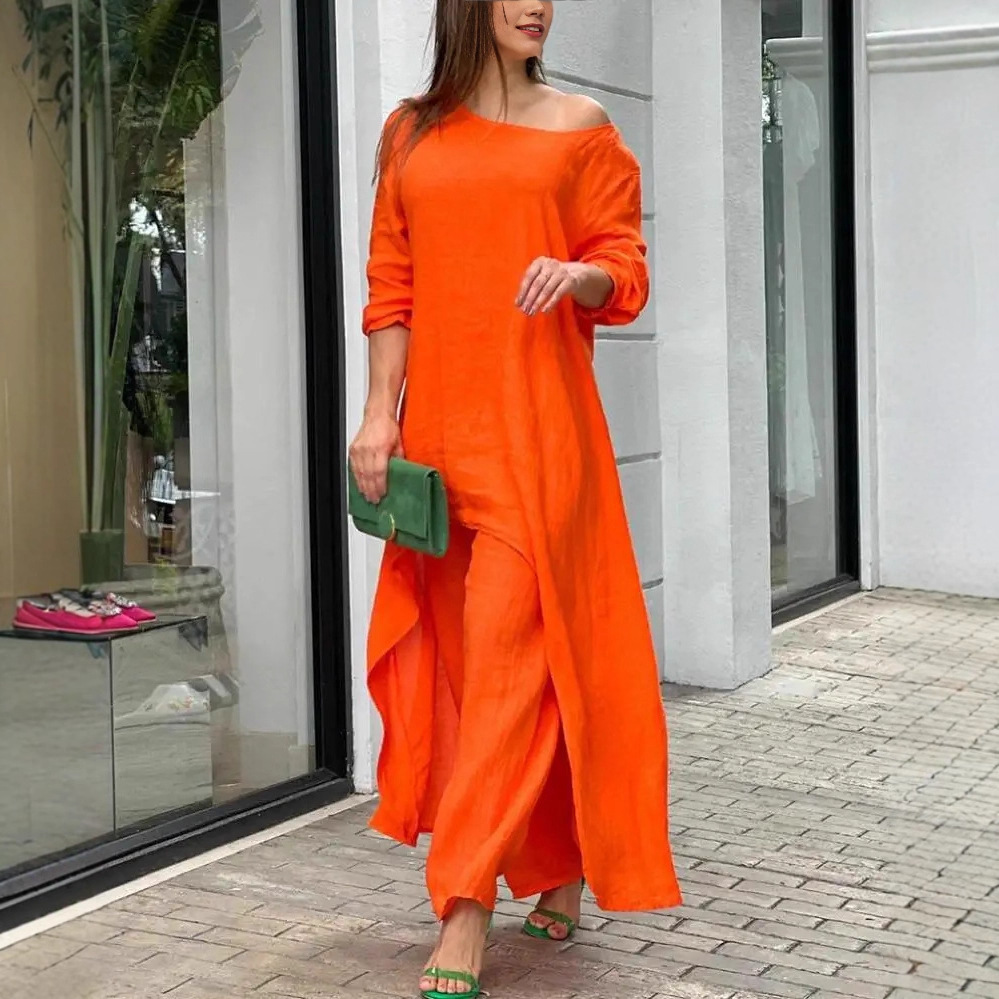 Women Long Top Pant Sets Two P - Linen Pant Wide ulasan dan harga