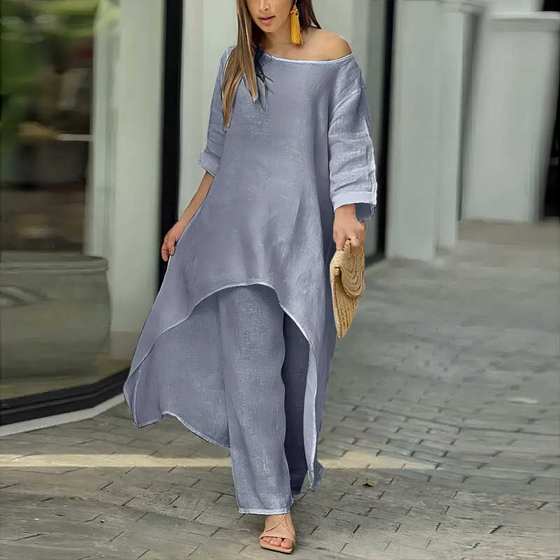 Women Long Top Pant Sets Two P - Linen Pant Wide ulasan dan harga