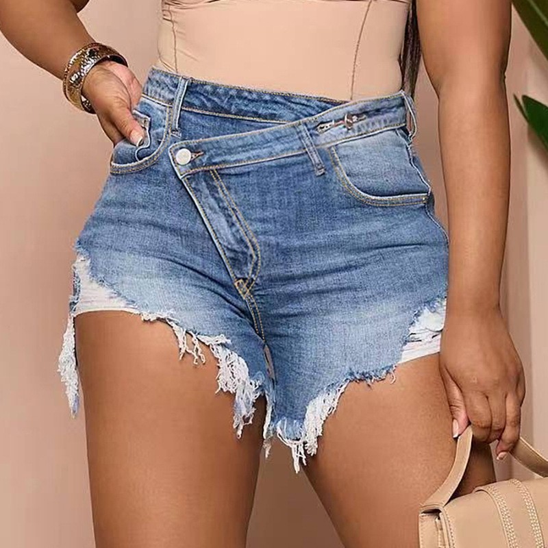 Women's High Waist Skinny Slim - Shorts Denim Frayed ulasan dan harga