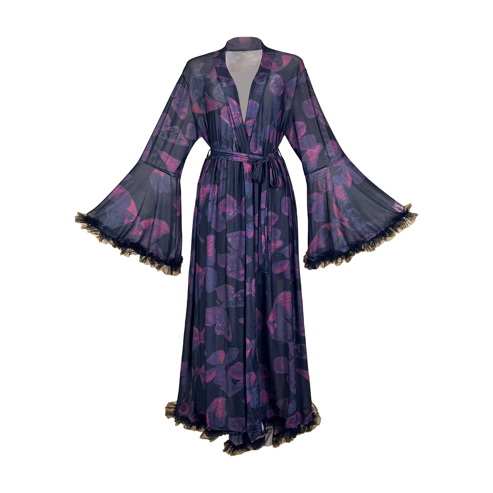 Summer Sheer Printed Mesh Robe - Kimono Sheer Floral ulasan dan harga