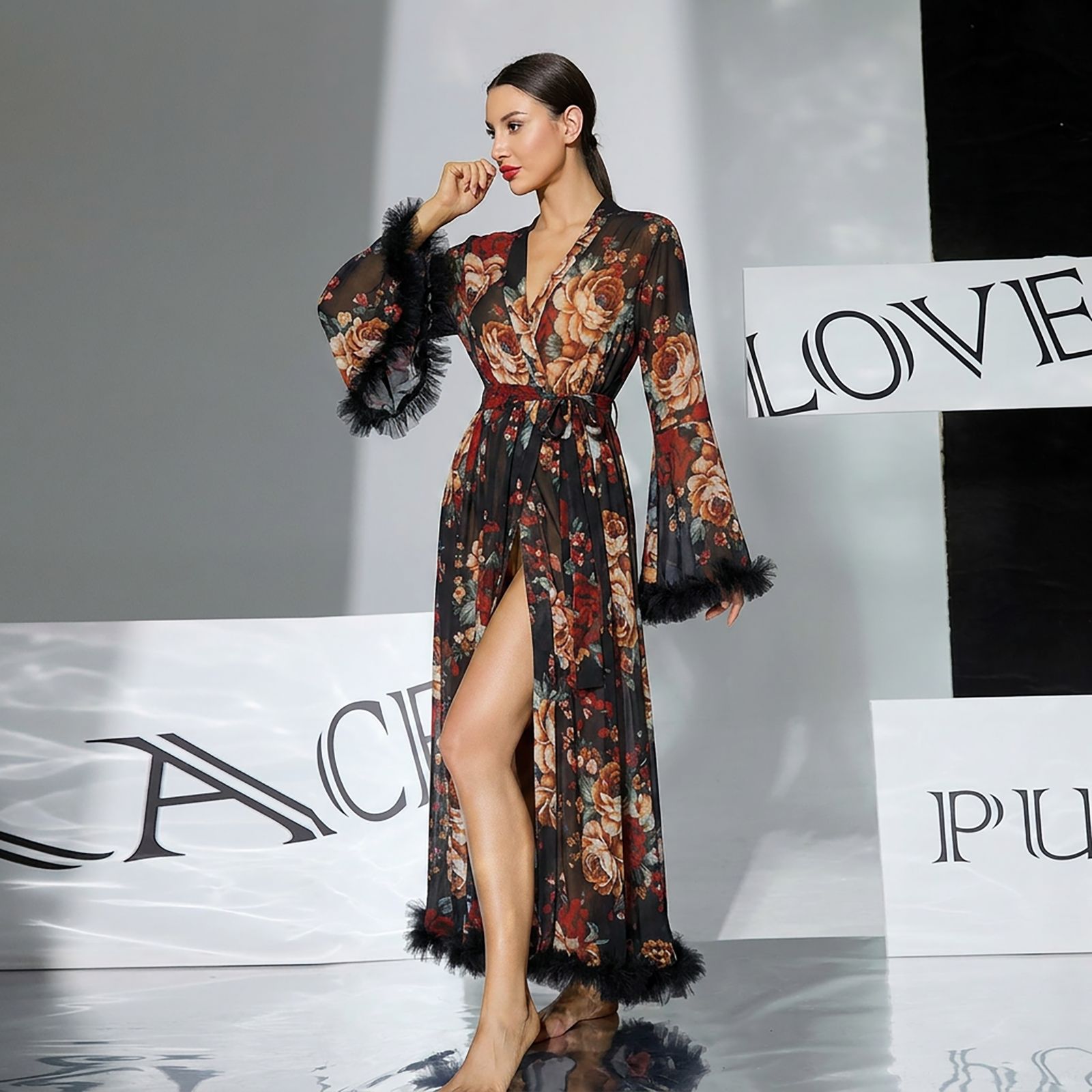 Summer Sheer Printed Mesh Robe - Kimono Sheer Floral ulasan dan harga