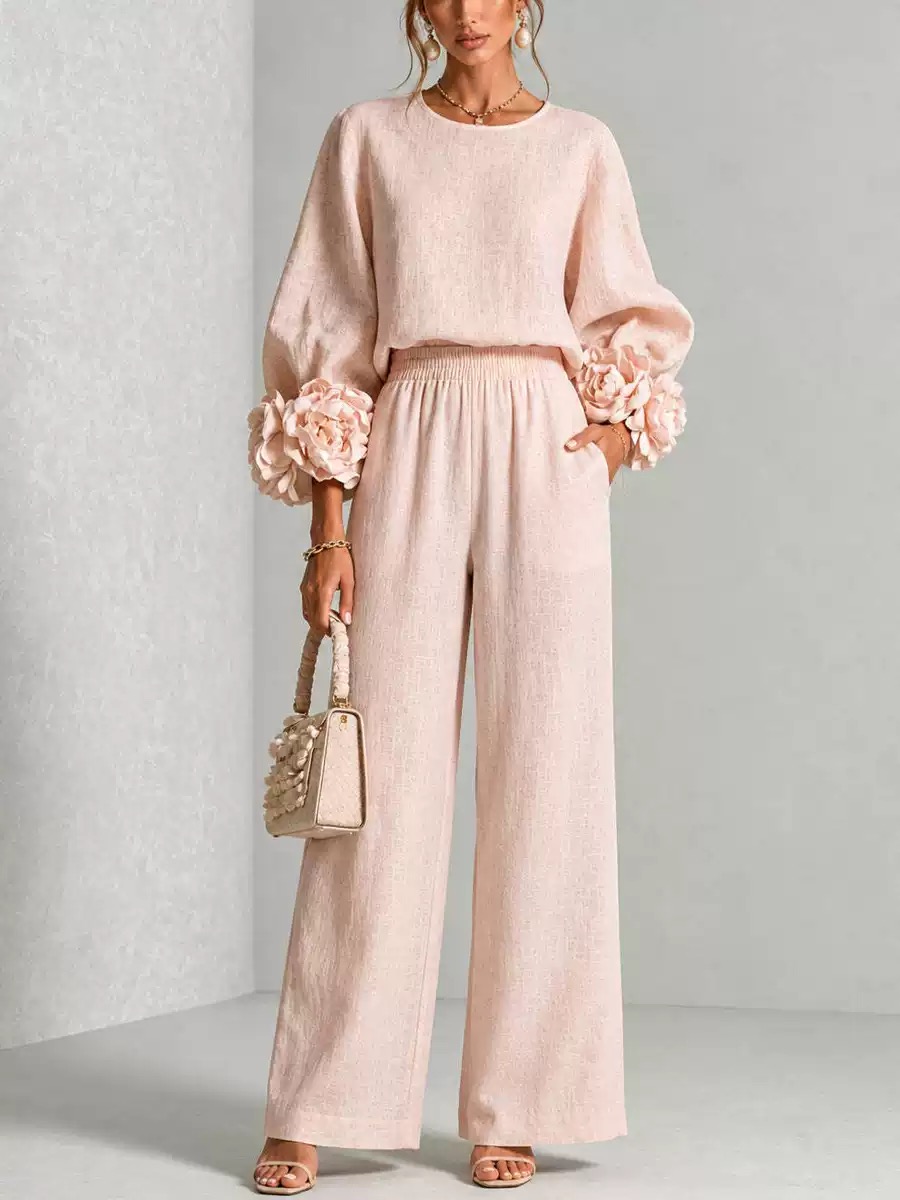 Ladies' Linen Two-Piece Set wi - Linen Pant Wide ulasan dan harga