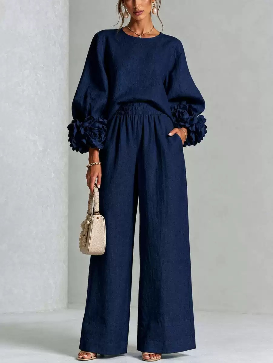 Ladies' Linen Two-Piece Set wi - Linen Pant Wide ulasan dan harga