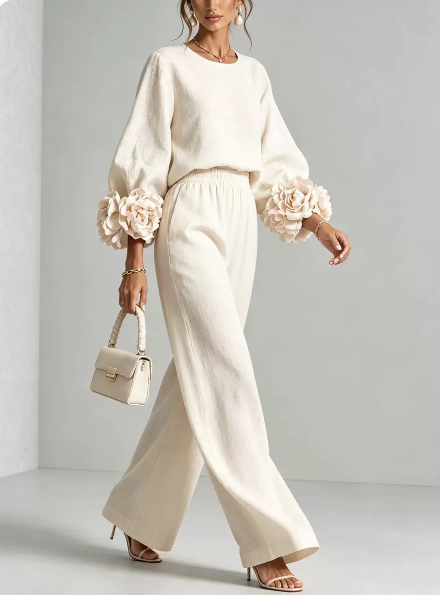 Ladies' Linen Two-Piece Set wi - Linen Pant Wide ulasan dan harga