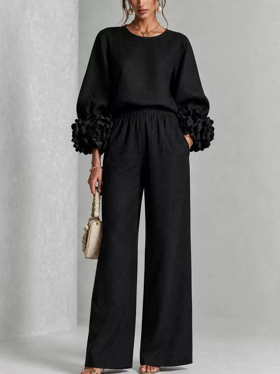 Ladies' Linen Two-Piece Set wi - Linen Pant Wide ulasan dan harga