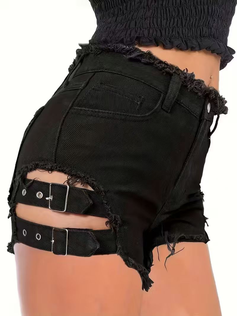 Women's Black Denim Shorts Low - Shorts Denim Frayed ulasan dan harga