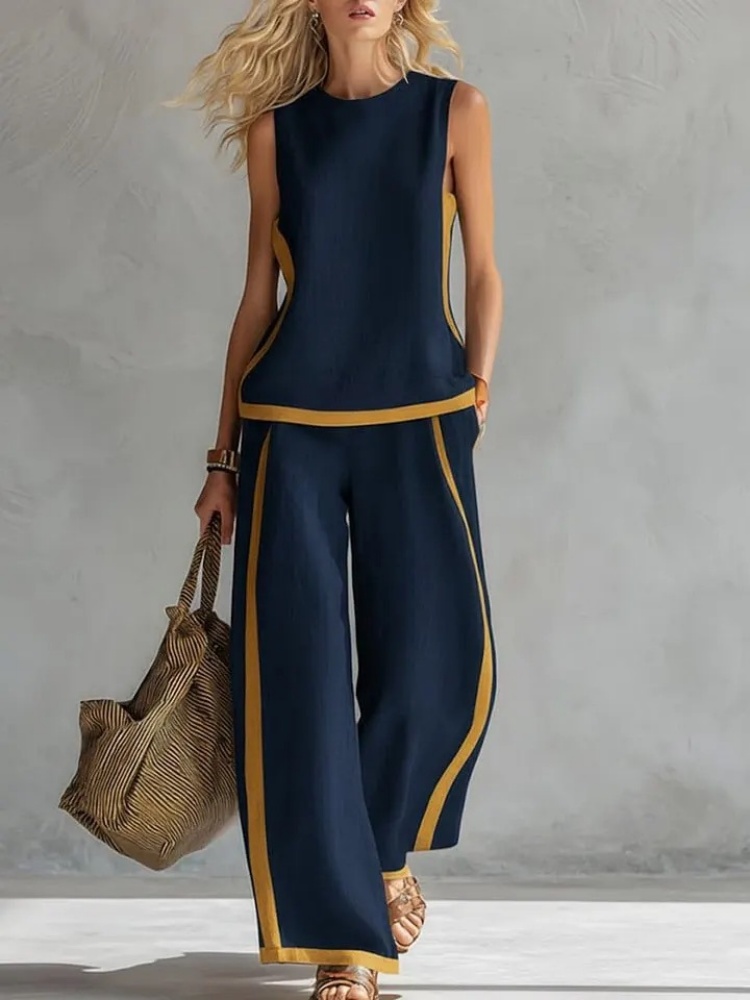Casual Women's Color Block Two - Linen Pant Wide ulasan dan harga