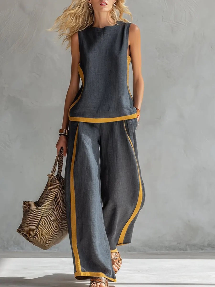 Casual Women's Color Block Two - Linen Pant Wide ulasan dan harga