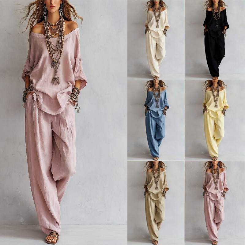 Women's Two-piece Three-quarte - Linen Pant Wide ulasan dan harga