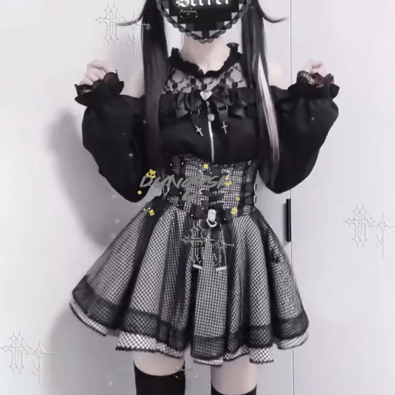 Japanese Style Y2K Gothic Loli - Blouse Off Shoulder ulasan dan harga