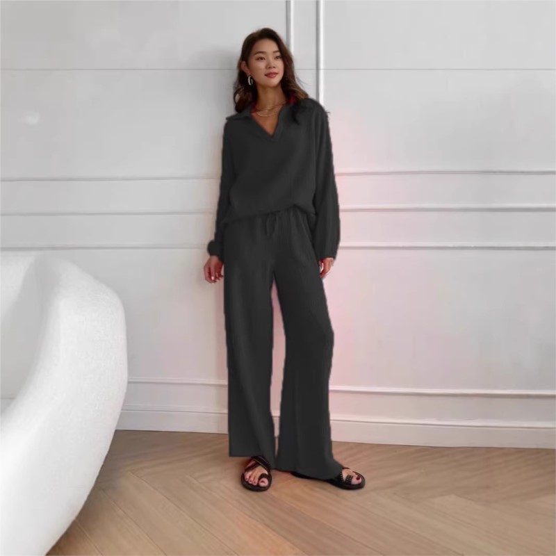 Women's Two-piece V-neck Long- - Linen Pant Wide ulasan dan harga