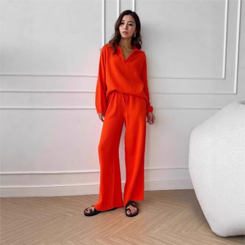 Women's Two-piece V-neck Long- - Linen Pant Wide ulasan dan harga