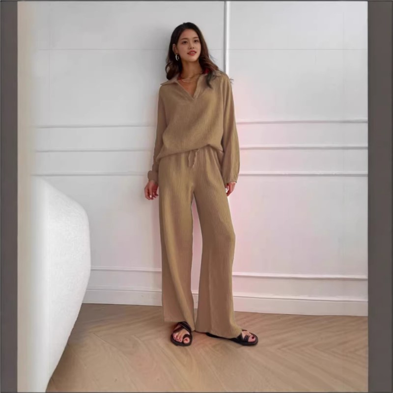 Women's Two-piece V-neck Long- - Linen Pant Wide ulasan dan harga
