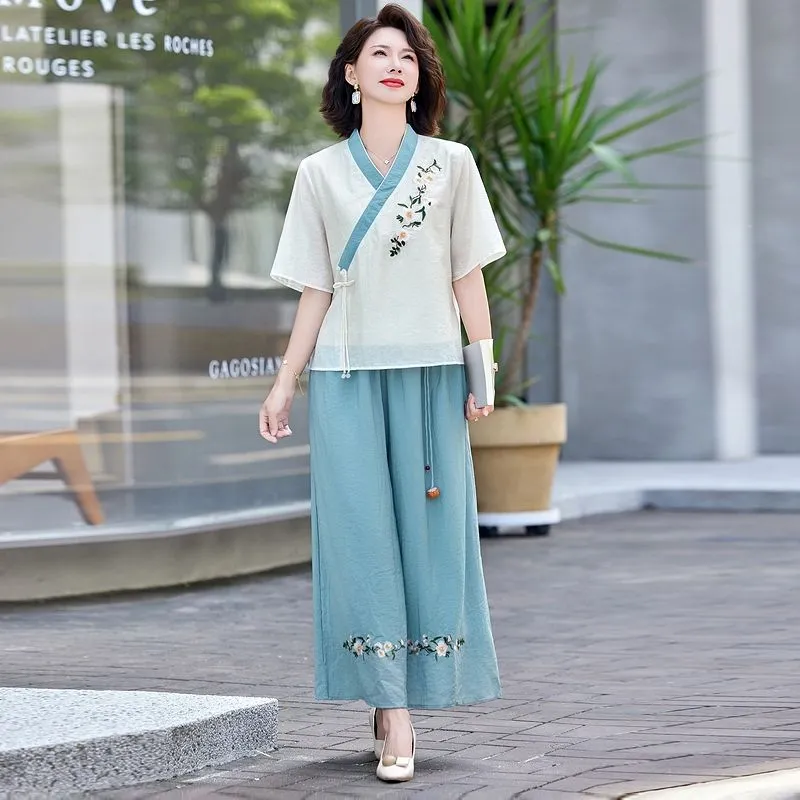 Womens New Chinese Style Linen - Linen Pant Wide ulasan dan harga