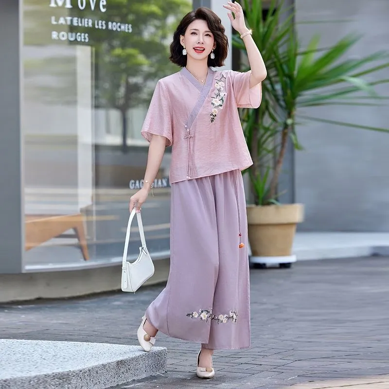 Womens New Chinese Style Linen - Linen Pant Wide ulasan dan harga