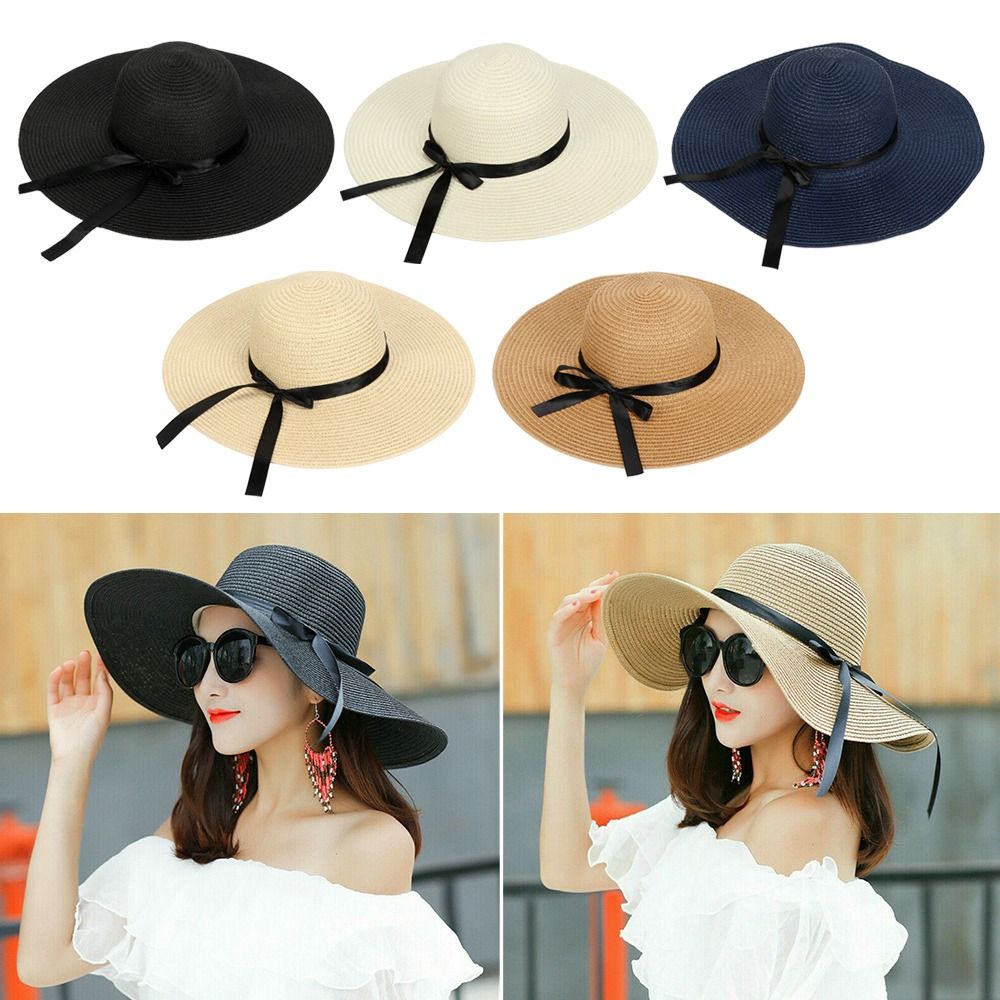 Women Floppy Straw Big Wide Br - Hat Floppy Wide ulasan dan harga