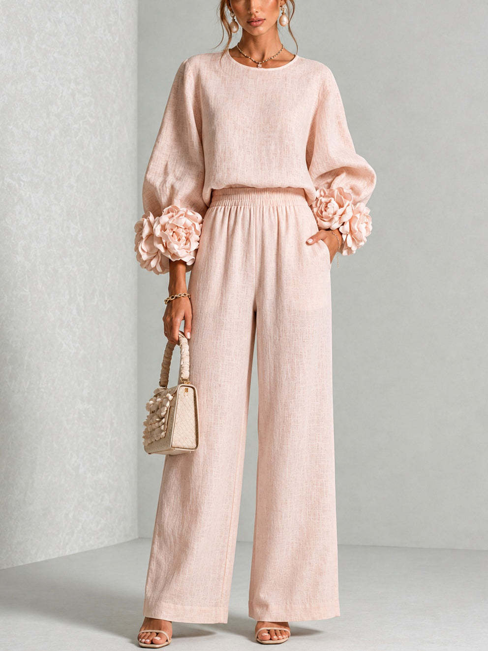 Women 2 Piece Linen Outfit O N - Linen Pant Wide ulasan dan harga